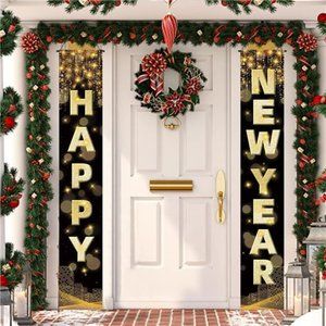 Happy New Year Banner,72 x 12 Inch Large New Year Front Door Porch Sign